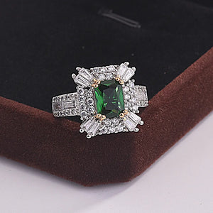 Silver Color Rings for Women Green Cubic Zirconia Geometry Ring Wedding Party Jewelry Gift