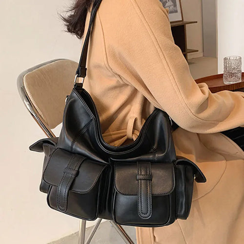 Retro Punk Style Hot Girls Underarm Bag Pu Leather Women's Shoulder Bags Fashion Design Multi-Pocket Handbags Purse