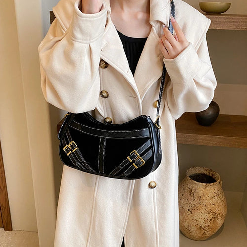 Belt Design Shoulder Bags for Women Leather Winter Fashion Saddle Crossbody Bag w35