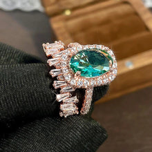 画像をギャラリービューアに読み込む, Special-interested Green Cubic Zirconia 2Pcs Set Rings for Women Rose Gold Wedding Jewelry