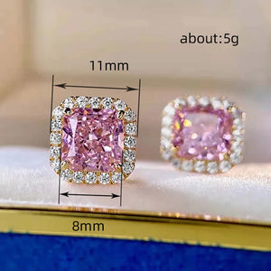 Pink Princess Cubic Zirconia Stud Earrings Gold Color Ear Piercing Accessories x28