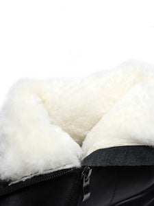 Waterproof Women Snow Boots Genuine Leather Wool Fur Platform Ankle Boots