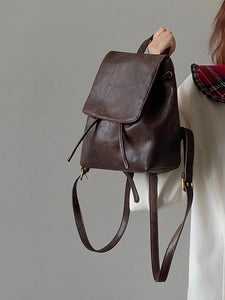 Small Retro Leather Backpack for Women Vintage Backpack Trendy School Bags z25