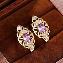 Cargar imagen en el visor de la galería, Aesthetic Women&#39;s Hoop Earrings Hollow Pattern Oval Purple CZ Earrings Trendy Jewelry