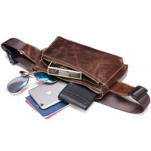 Fanny Pack Men's Waist Bags Vintage Genuine Leather Belt Pouch Phone Pocket Hip Bag Travel Chest Bag Man Slingback