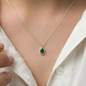 Temperament Women Necklace with Oval Green Cubic Zircon Pendant Wedding Jewelry t27 - www.eufashionbags.com