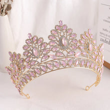 Carica l&#39;immagine nel visualizzatore di Gallery, Pink Opal Wedding Big Crown Princess Headdress Crystal Tiaras Rhinestone Diadem Hair Jewelry