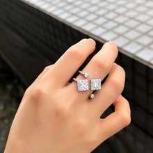 Load image into Gallery viewer, Open Cuff Geometric Sqaure Rings Cubic Zirconia Paved Adjustable Finger Rings b55