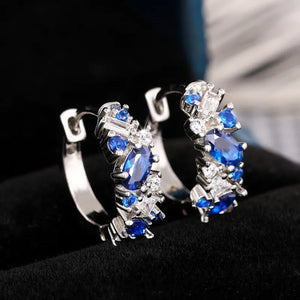 Blue/White Cubic Zirconia Hoop Earrings Silver Color Women Bridal Earrings t60