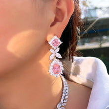 Charger l&#39;image dans la galerie, Pink Water Drop Cubic Zirconia Long Dangling Leaf Earrings for Women b09