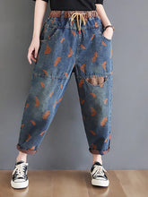 画像をギャラリービューアに読み込む, Jeans For Women Spring Street Feather Embroidery Color Contrast Loose Thin Drawstring Pockets Elastic Waist Denim Pants