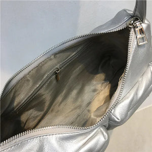 Dual Pocket Design Y2K Style Silver PU Leather Crossbody Bags for Women