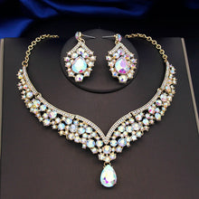 Laden Sie das Bild in den Galerie-Viewer, Royal Queen Water Drop Bridal Jewelry Sets Princess Tiaras and Necklace Earrings Wedding Crown Dubai Jewellry Set