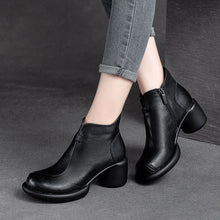 画像をギャラリービューアに読み込む, Genuine Leather Ankle Boots Women Winter Round Toe Shoes q133