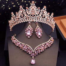Carica l&#39;immagine nel visualizzatore di Gallery, Blue Bridal Jewelry Sets Women Choker Necklace Earrings With Crown for Wedding Dress Costume Accessories