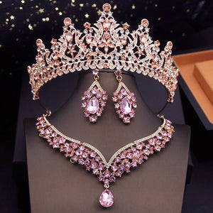 Blue Bridal Jewelry Sets Women Choker Necklace Earrings With Crown for Wedding Dress Costume Accessories