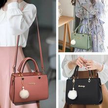 画像をギャラリービューアに読み込む, Women Plush Ball Decor Handbag Fashion Satchel Bag Stylish Purse and Tote Bag PU Leather Top Handle Shoulder Bags