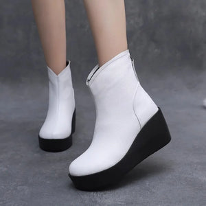 Genuine Leather Wedges Snow Boots Height Increasing Women Short Boots q157