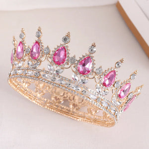 Round Royal Pink Tiaras and Crowns Crystal Queen King  Bridal Diadem Hair Jewelry b05