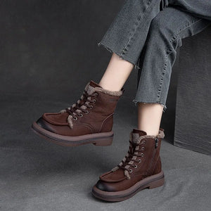 4cm Cow Suede Genuine Leather Boots Plush Women Wedge Ankle Rubber Warm Shoes