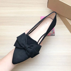 Women High Quality Moccasin Shoes Flock Slip-ons Pointy Toe With Big Bow Plus Size 33 48 46 Wide Fitting Flats