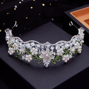 Baroque Geometric Crystal Flower Tiaras Bridal Crown Princess Bride Headdress for Queen Wedding Hair Jewelry