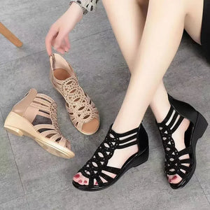 Soft Leather Roman Sandals Women Summer New Soft Sole Outwear Women's Wedge Shoes Fashion Casual Designer Shoe Ladies