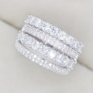 Full Paved Sparkling Cubic Zircon Wide Rings for Women Luxury Trendy Wedding Band Accessories