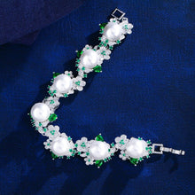 Laden Sie das Bild in den Galerie-Viewer, Luxury Green Cubic Zirconia Cluster Flower Wedding Pearl Bracelets for Women cw01 - www.eufashionbags.com