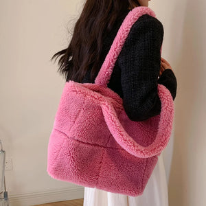 Fluffy Plush Women Bag Lambswool Large Shoulder Bag Tote Purse q45