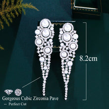 Load image into Gallery viewer, White Long Dangle Drop Pearl Earrings Sparkling Cubic Zirconia Women Wedding Jewelry z07