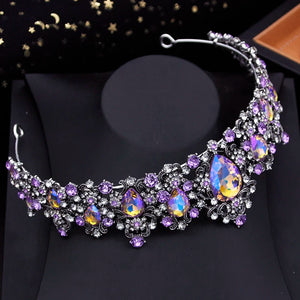 Purple Crystal Wedding Crown Ladies Tiaras Bridal Diadem Princess Bride Headwear Party Prom Hair Jewelry Accessories