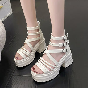 High Heels Women Sandals Summer Platform Shoes Cover Heel Sandales x40