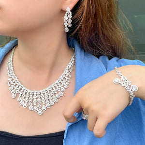 4pcs Luxury Tassel Leaf  Jewelry Set Drop Chunky Wedding Dubai White Gold Plated Sets
