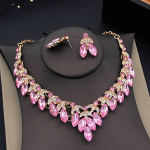 Pink Bridal Jewelry sets with Tiara jewellry set crown and necklace sets Princess Girls Wedding Earrings Necklace