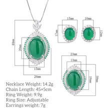 画像をギャラリービューアに読み込む, Retro Emerald Lab Diamond Necklace Adjustable Ring Earrings Luxury Wedding Party Fine Jewelry