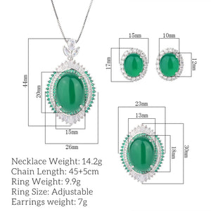 Retro Emerald Lab Diamond Necklace Adjustable Ring Earrings Luxury Wedding Party Fine Jewelry