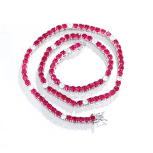 Cargar imagen en el visor de la galería, Fuchsia Red Cubic Zirconia Round CZ Tennis Chain Link Necklace for Women b137