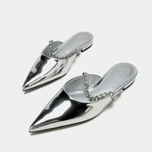 Laden Sie das Bild in den Galerie-Viewer, pointed toe mirror silver leather slippers women crystal band summer shoes outdoor slides low heel mules sandalias