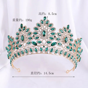 Pink Opal Wedding Big Crown Princess Headdress Crystal Tiaras Rhinestone Diadem Hair Jewelry