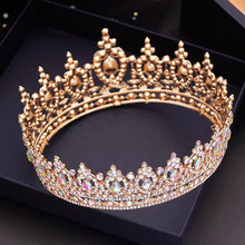 Carica l&#39;immagine nel visualizzatore di Gallery, Retro Baroque Crystal Tiaras Wedding Crown Diadem Round Headdress Pageant Prom Hair Jewelry Ornaments
