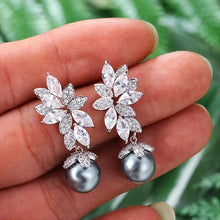 Load image into Gallery viewer, Multi Colored Imitation Pearl Dangle Earrings Leaf Design Aesthetic Earrings for Women Dazzling CZ Luxury Trendy Jewelry
