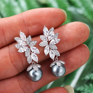 Multi Colored Imitation Pearl Dangle Earrings Leaf Design Aesthetic Earrings for Women Dazzling CZ Luxury Trendy Jewelry