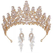 Load image into Gallery viewer, Royal Queen Bridal Crown With Earrings Flower Tiaras Diadem Princess Hair Jewelry bc89 - www.eufashionbags.com