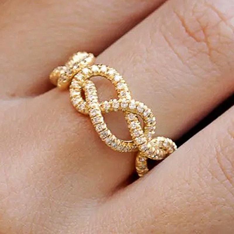 Gold Color Twist Design Ring for Woman Paved Dazzling CZ Jewelry hr65 - www.eufashionbags.com