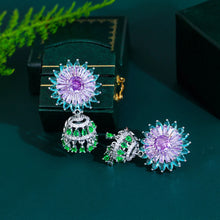 Load image into Gallery viewer, Purple Green Cubic Zirconia Flower Earrings Women Long Dangle Drop Bell Earrings z01