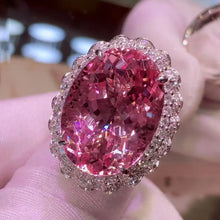 Cargar imagen en el visor de la galería, Fashion Women Silver Color 2x3cm Oval Open Ring Inlay Pink Cubic Zirconia Wedding Party Jewelry x30
