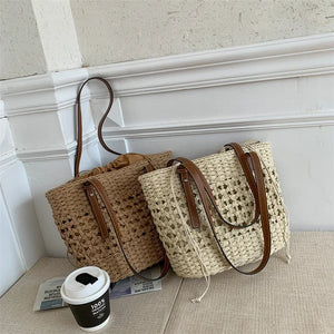 Big Straw Bucket Bag for Women 2024 Summer Trendy Weave Beach Basket Top Handle Handbags