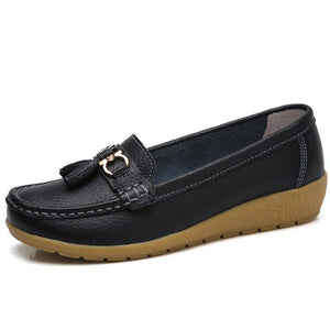 Women Soft Leather Loafers Casual Shoes Slip On Sports Shoes - www.eufashionbags.com