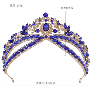 Baroque Blue Opal Crystal Wedding Crown Royal Queen Bridal Tiaras and Crowns e19